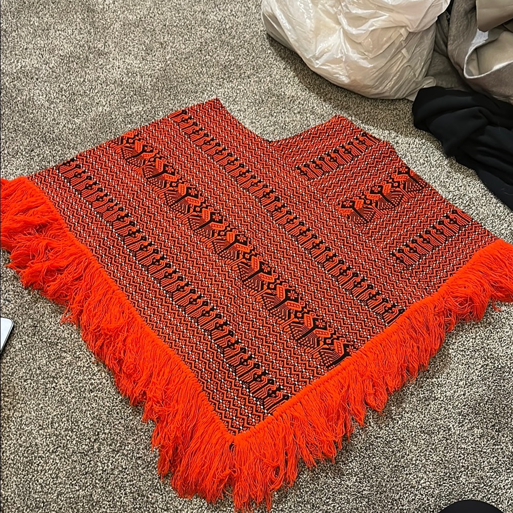 Vibrant Orange Fringed Poncho